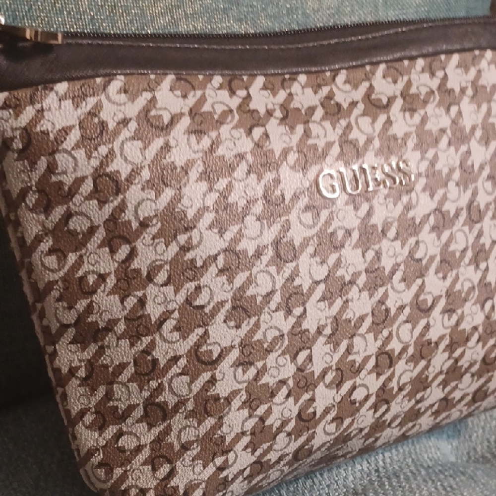 GUESS Monogram Brown and Black Toiletry Bag